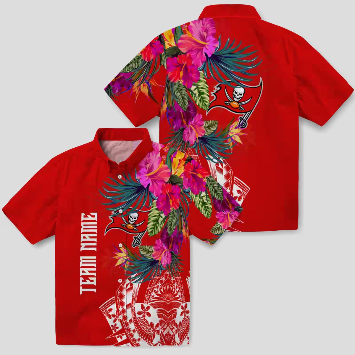 Tampa Bay Buccaneers NFL Hawaiian Shirt, Red Polynesian Floral Aloha Beach Shirt