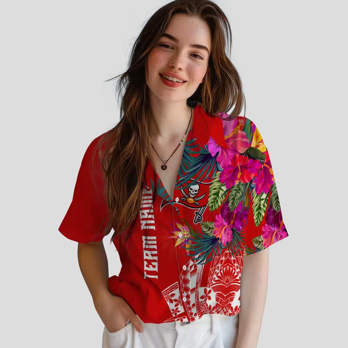 Tampa Bay Buccaneers NFL Hawaiian Shirt, Red Polynesian Floral Aloha Beach Shirt