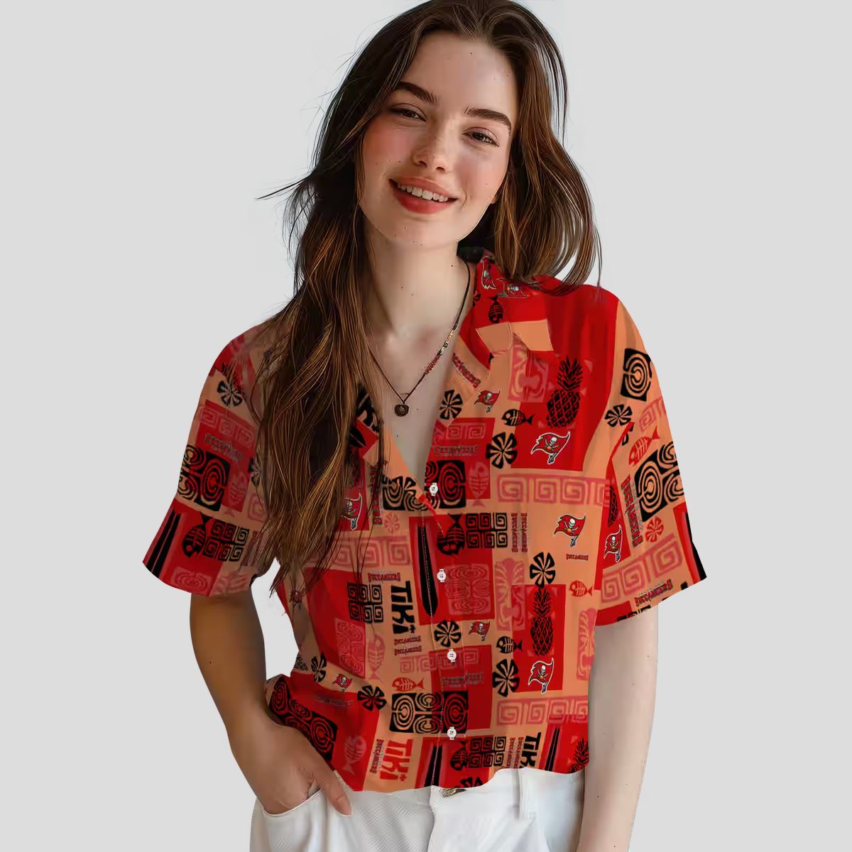 Tampa Bay Buccaneers NFL Tribal Symbols Hawaiian Shirt, Red Aloha Beach Shirt for Fans