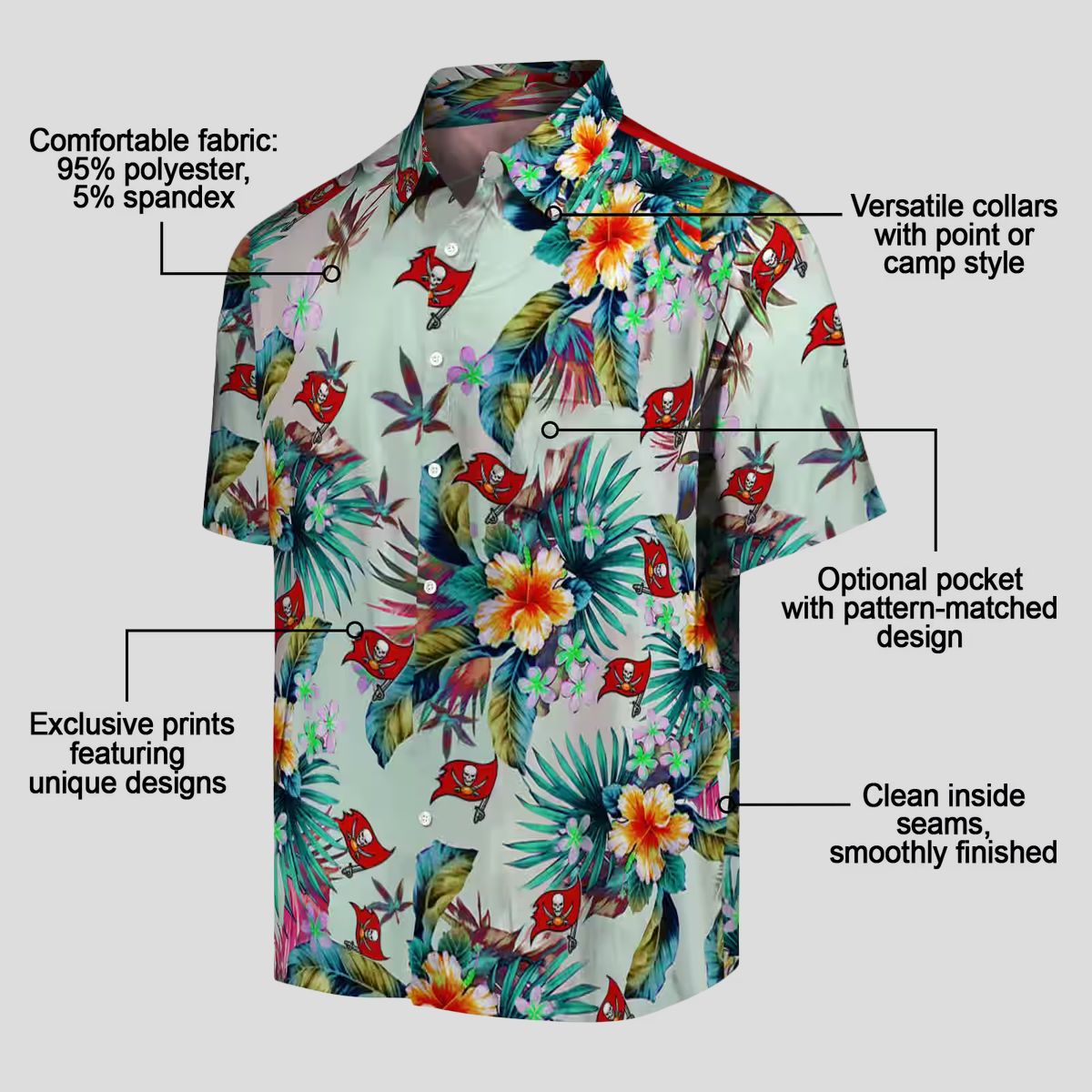Tampa Bay Buccaneers NFL Tropical Hawaiian Shirt - Green Foliage Aloha Design for Fans