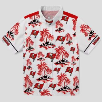 Tampa Bay Buccaneers Palm Island Print Shirt, Red & White NFL Tropical Hawaiian Summer