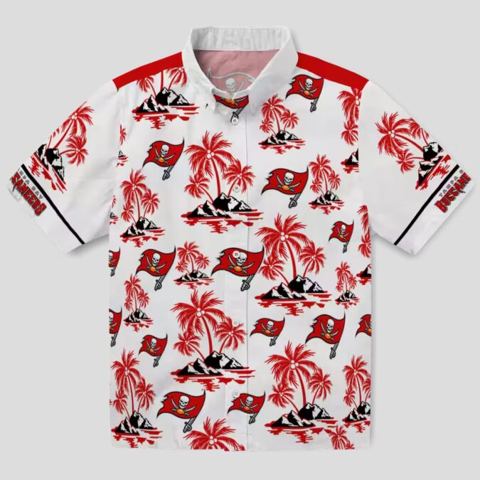 Tampa Bay Buccaneers Palm Island Print Shirt, Red & White NFL Tropical Hawaiian Summer