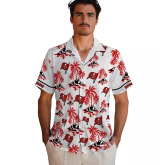 Tampa Bay Buccaneers Palm Island Print Shirt, Red & White NFL Tropical Hawaiian Summer