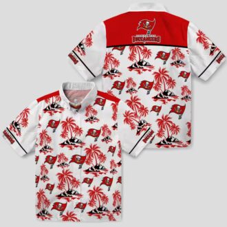 Tampa Bay Buccaneers Palm Island Print Shirt, Red & White NFL Tropical Hawaiian Summer