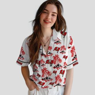 Tampa Bay Buccaneers Palm Island Print Shirt, Red & White NFL Tropical Hawaiian Summer