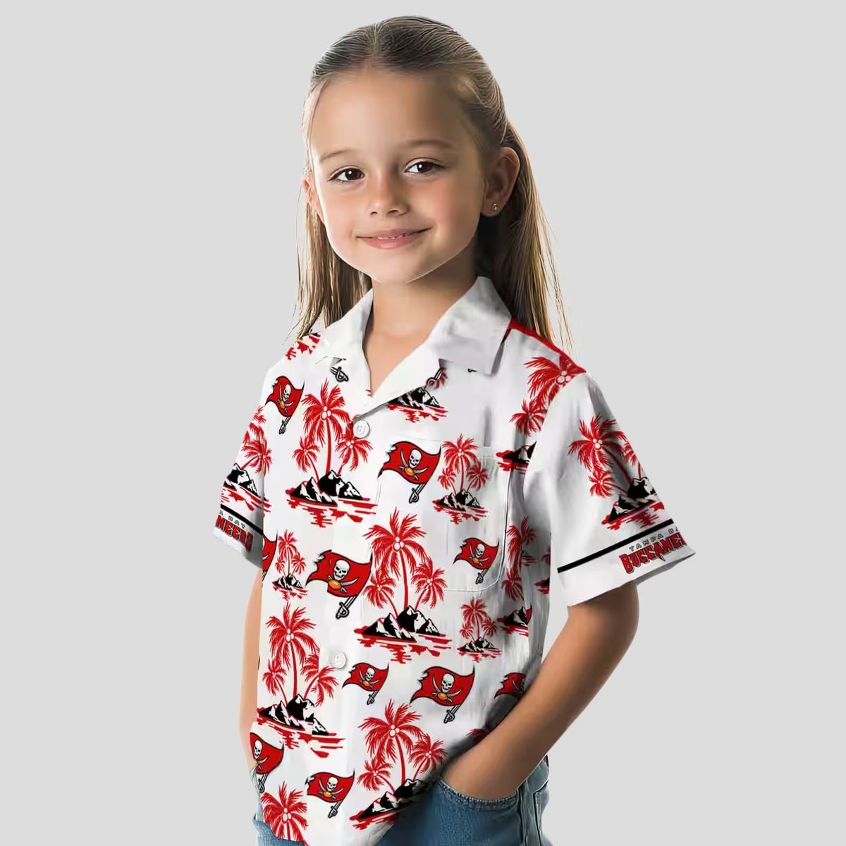 Tampa Bay Buccaneers Palm Island Print Shirt, Red & White NFL Tropical Hawaiian Summer