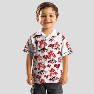 Tampa Bay Buccaneers Palm Island Print Shirt, Red & White NFL Tropical Hawaiian Summer