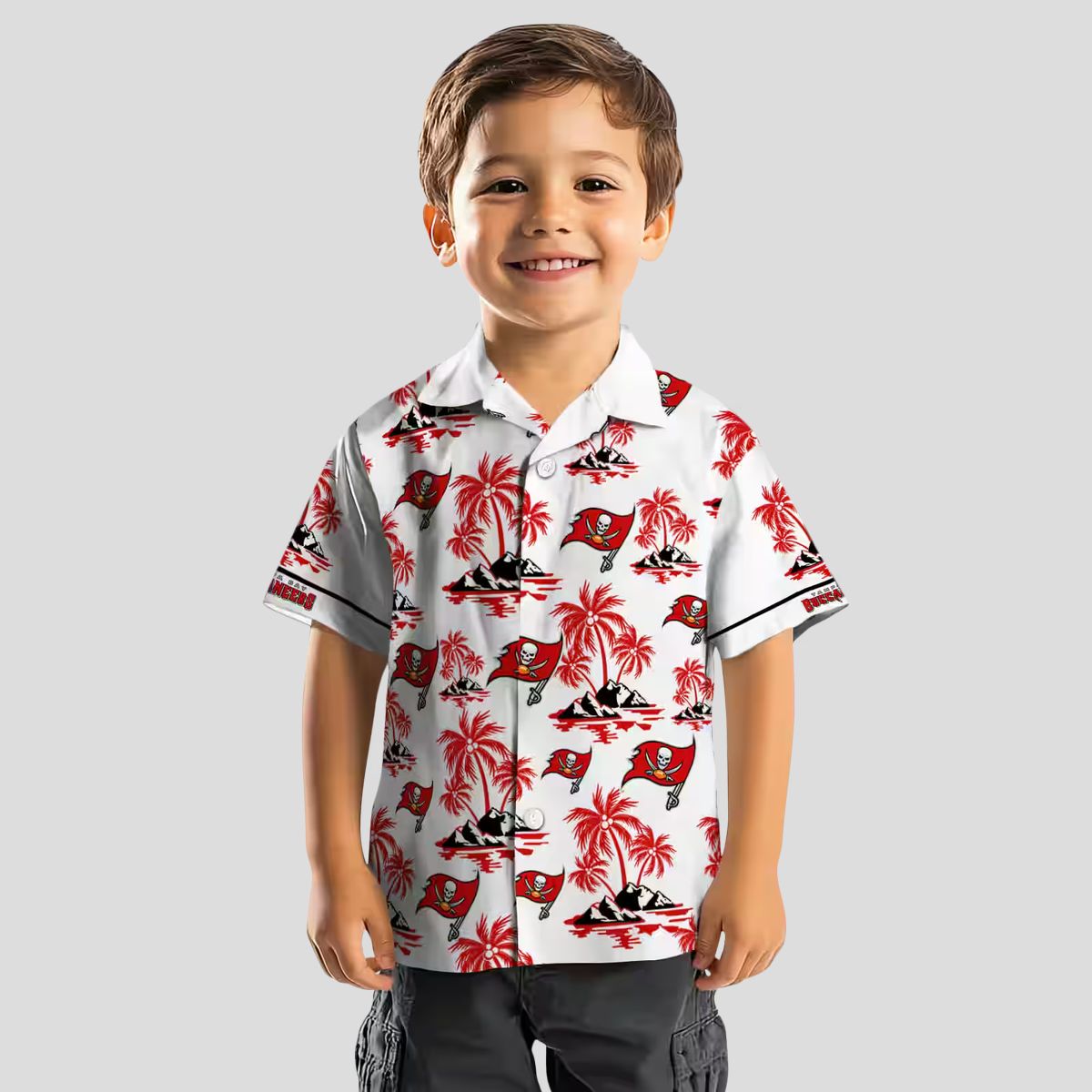 Tampa Bay Buccaneers Palm Island Print Shirt, Red & White NFL Tropical Hawaiian Summer