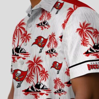 Tampa Bay Buccaneers Palm Island Print Shirt, Red & White NFL Tropical Hawaiian Summer