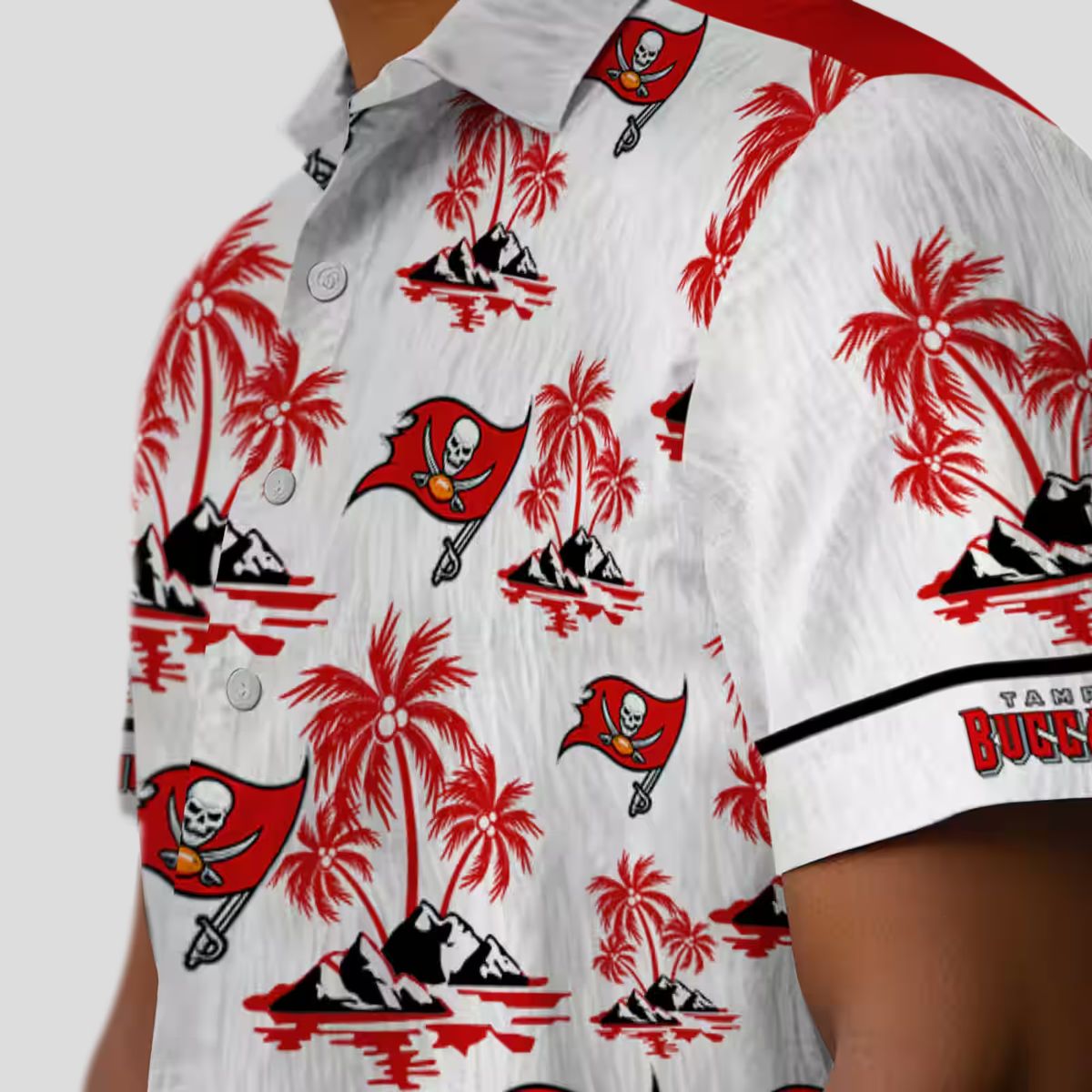 Tampa Bay Buccaneers Palm Island Print Shirt, Red & White NFL Tropical Hawaiian Summer