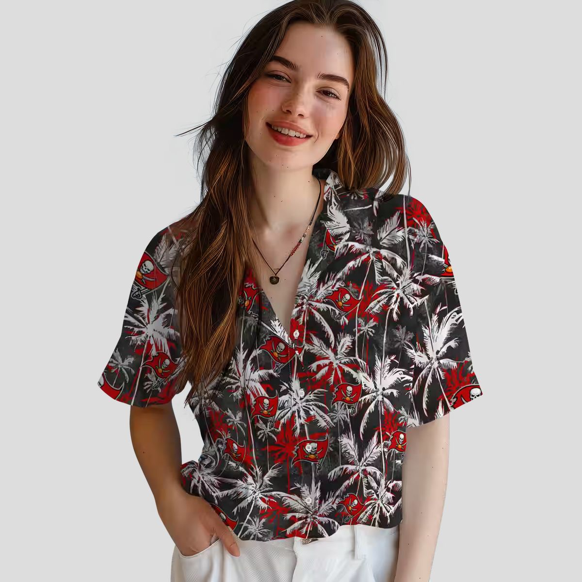 Tampa Bay Buccaneers Palm Print Hawaiian Shirt, Red & Black NFL Team Shirt for Game Day