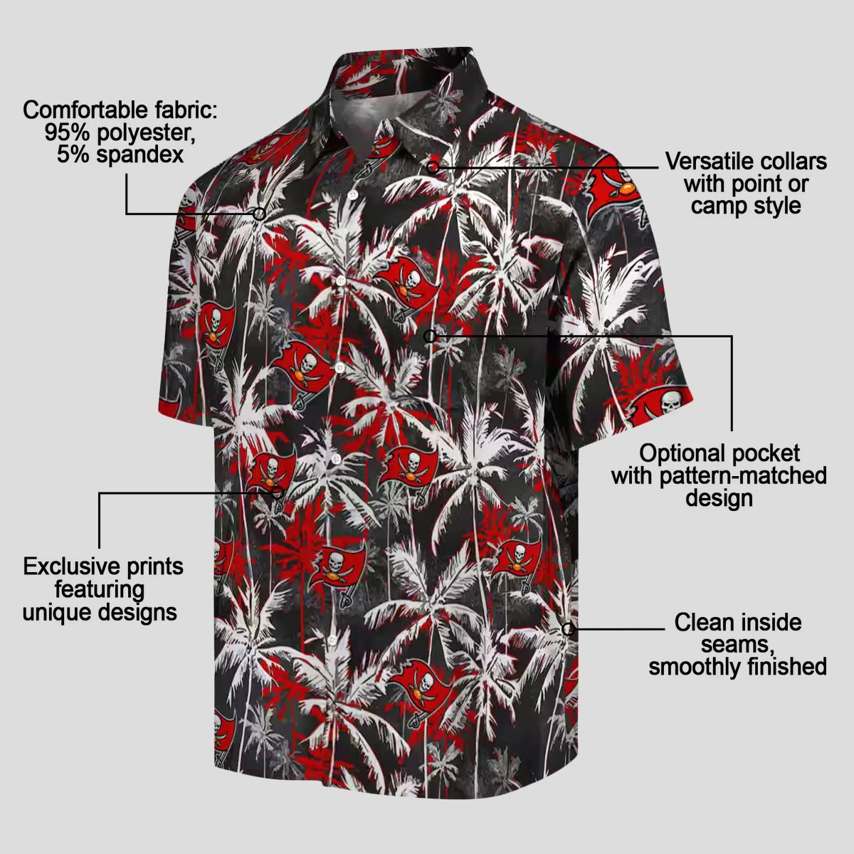 Tampa Bay Buccaneers Palm Print Hawaiian Shirt, Red & Black NFL Team Shirt for Game Day
