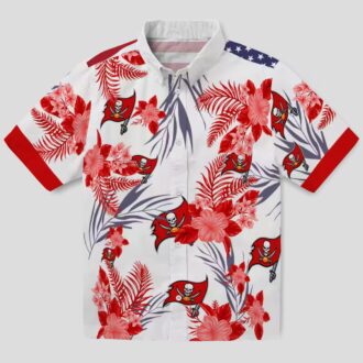 Tampa Bay Buccaneers Patriotic Hawaiian Shirt, Red White Hibiscus Design for NFL Fans