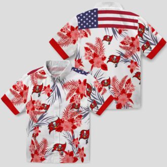 Tampa Bay Buccaneers Patriotic Hawaiian Shirt, Red White Hibiscus Design for NFL Fans