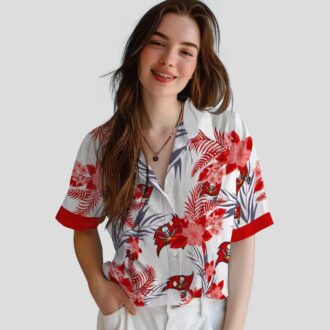 Tampa Bay Buccaneers Patriotic Hawaiian Shirt, Red White Hibiscus Design for NFL Fans