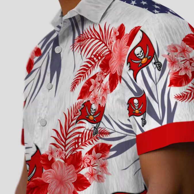 Tampa Bay Buccaneers Patriotic Hawaiian Shirt, Red White Hibiscus Design for NFL Fans