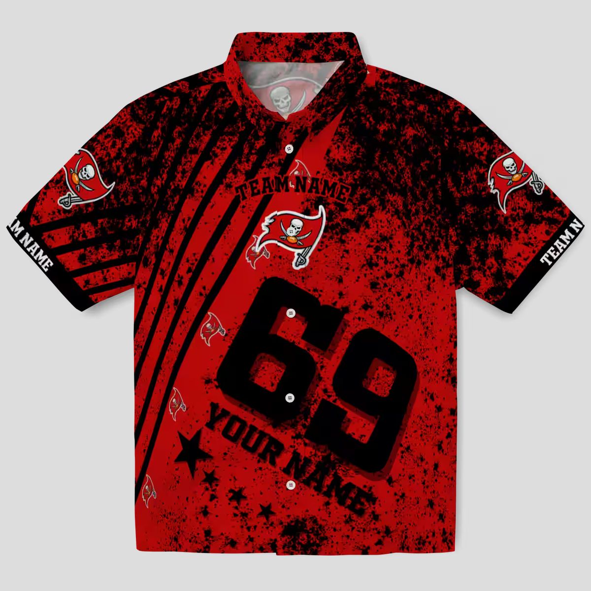 Tampa Bay Buccaneers Personalized Hawaiian Shirt, Red Star Stripes NFL Fan Gear