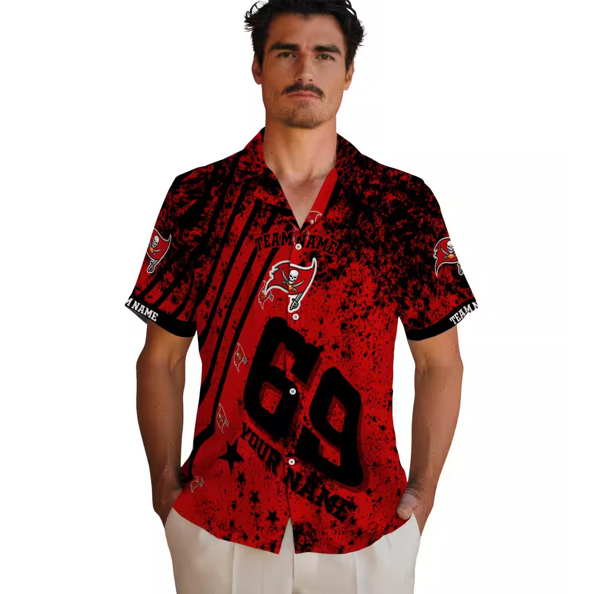 Tampa Bay Buccaneers Personalized Hawaiian Shirt, Red Star Stripes NFL Fan Gear