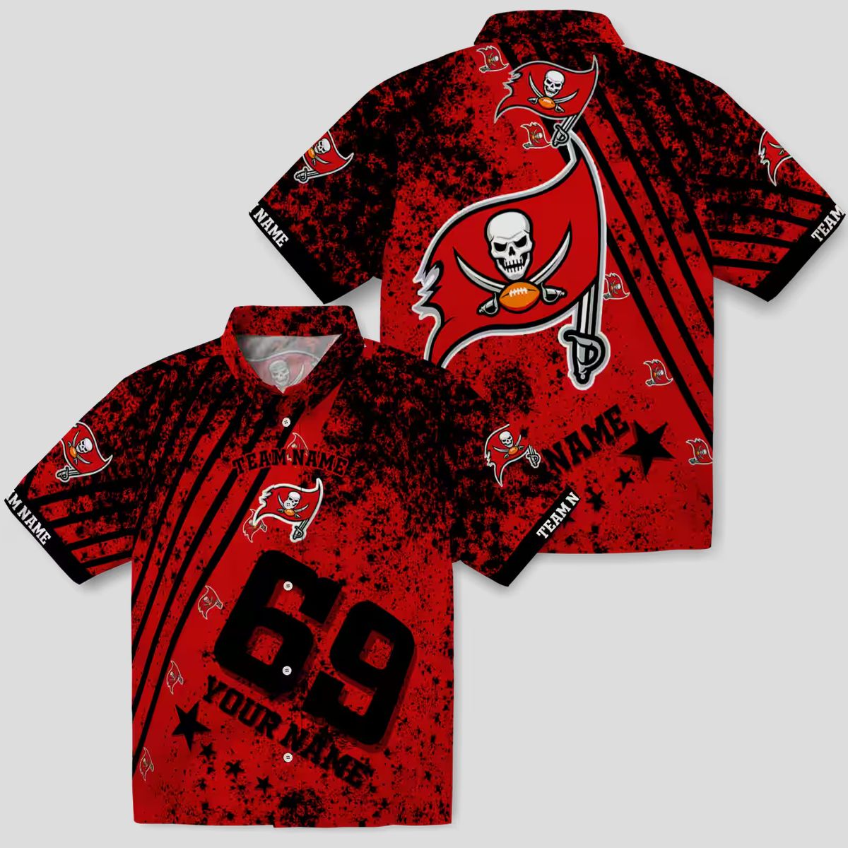 Tampa Bay Buccaneers Personalized Hawaiian Shirt, Red Star Stripes NFL Fan Gear