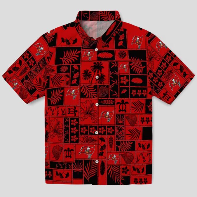 Tampa Bay Buccaneers Red Black Tropical Hawaiian Shirt, NFL Patchwork Design for Summer & Beach