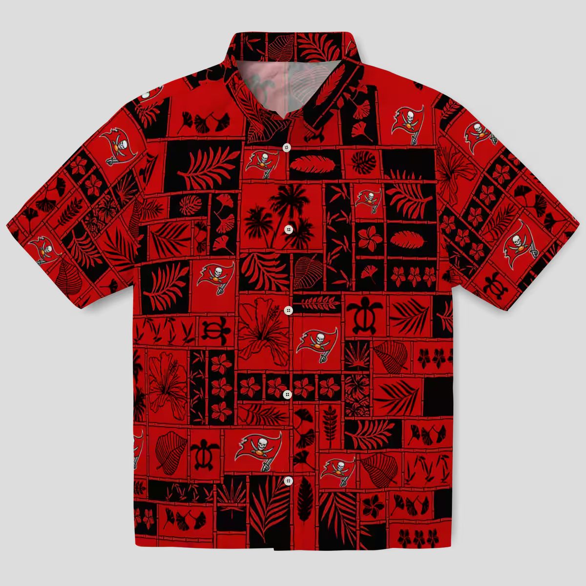 Tampa Bay Buccaneers Red Black Tropical Hawaiian Shirt, NFL Patchwork Design for Summer & Beach