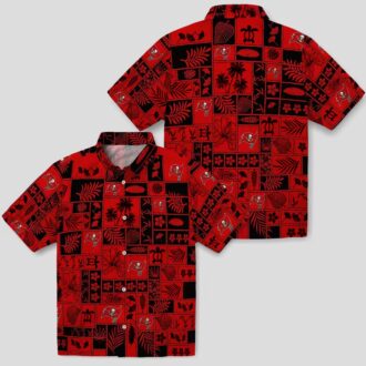 Tampa Bay Buccaneers Red Black Tropical Hawaiian Shirt, NFL Patchwork Design for Summer & Beach