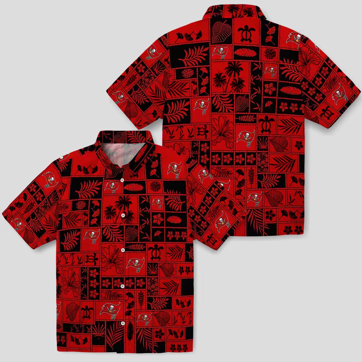 Tampa Bay Buccaneers Red Black Tropical Hawaiian Shirt, NFL Patchwork Design for Summer & Beach