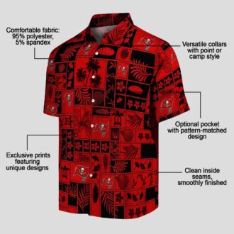 Tampa Bay Buccaneers Red Black Tropical Hawaiian Shirt, NFL Patchwork Design for Summer & Beach