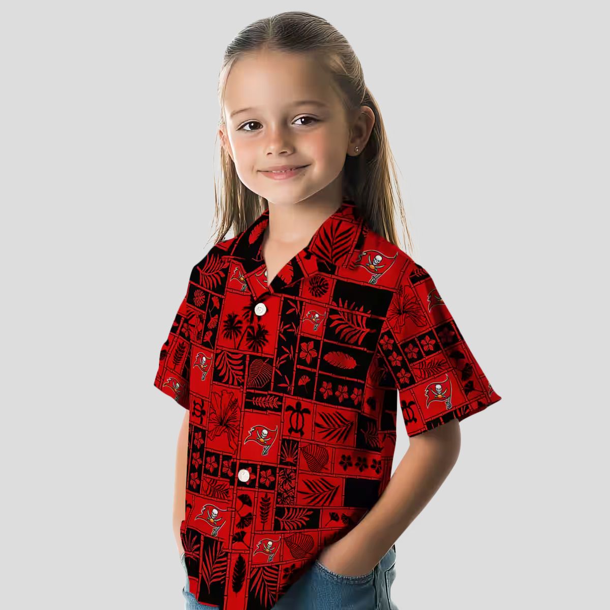 Tampa Bay Buccaneers Red Black Tropical Hawaiian Shirt, NFL Patchwork Design for Summer & Beach