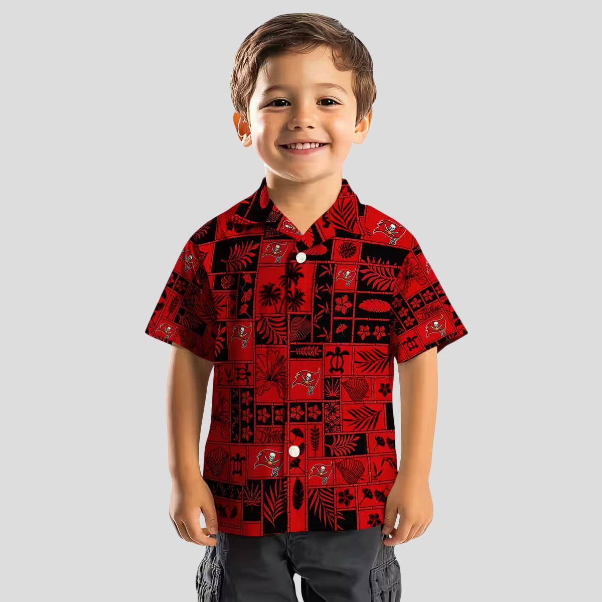 Tampa Bay Buccaneers Red Black Tropical Hawaiian Shirt, NFL Patchwork Design for Summer & Beach