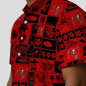 Tampa Bay Buccaneers Red Black Tropical Hawaiian Shirt, NFL Patchwork Design for Summer & Beach