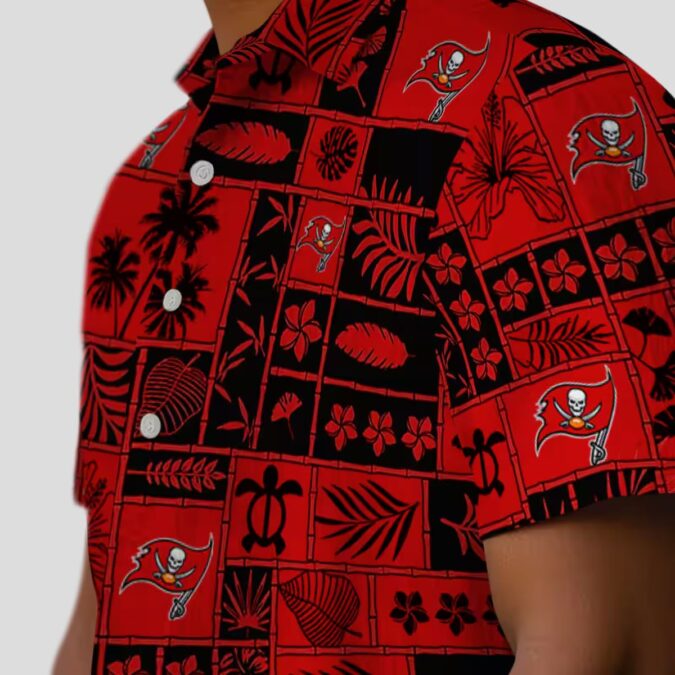 Tampa Bay Buccaneers Red Black Tropical Hawaiian Shirt, NFL Patchwork Design for Summer & Beach