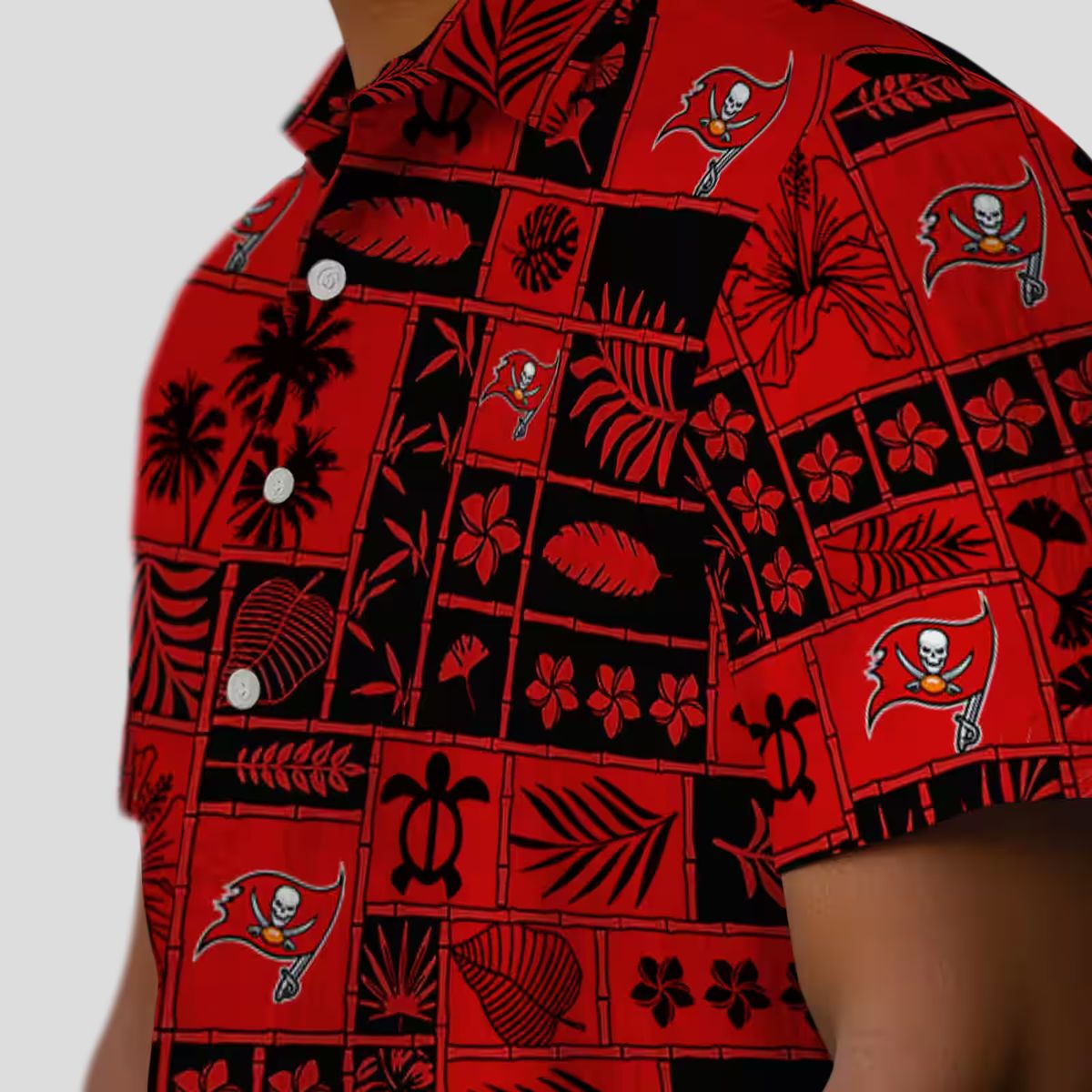 Tampa Bay Buccaneers Red Black Tropical Hawaiian Shirt, NFL Patchwork Design for Summer & Beach
