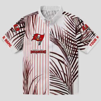 Tampa Bay Buccaneers Red Black White Hawaiian Shirt, Palm Stripes Design NFL Fan Apparel