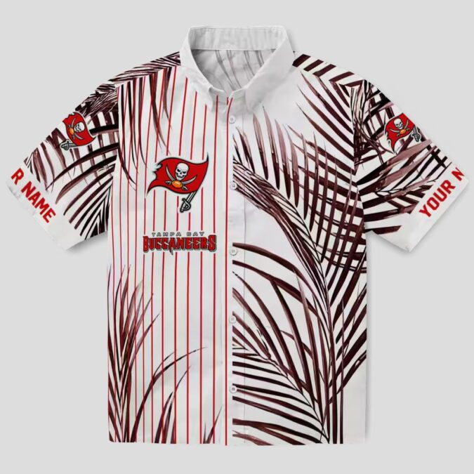 Tampa Bay Buccaneers Red Black White Hawaiian Shirt, Palm Stripes Design NFL Fan Apparel