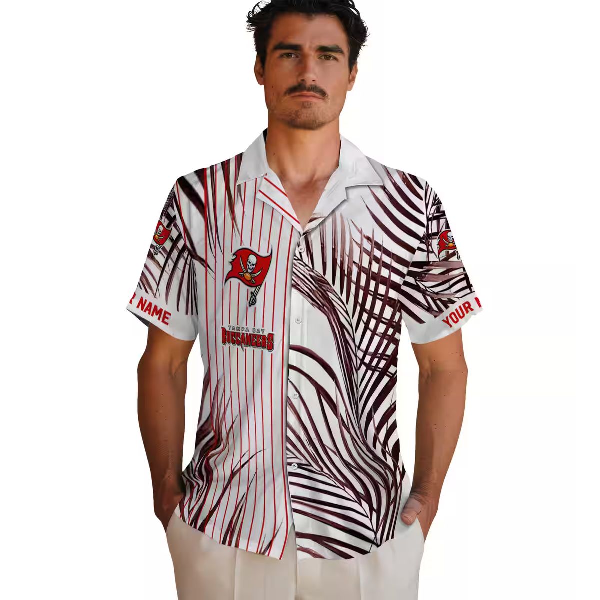 Tampa Bay Buccaneers Red Black White Hawaiian Shirt, Palm Stripes Design NFL Fan Apparel