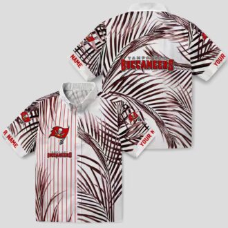Tampa Bay Buccaneers Red Black White Hawaiian Shirt, Palm Stripes Design NFL Fan Apparel