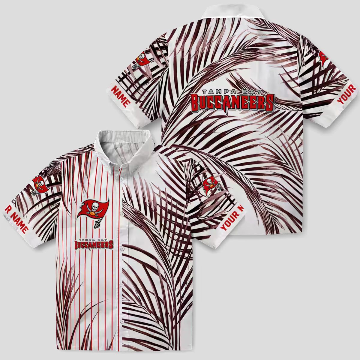 Tampa Bay Buccaneers Red Black White Hawaiian Shirt, Palm Stripes Design NFL Fan Apparel