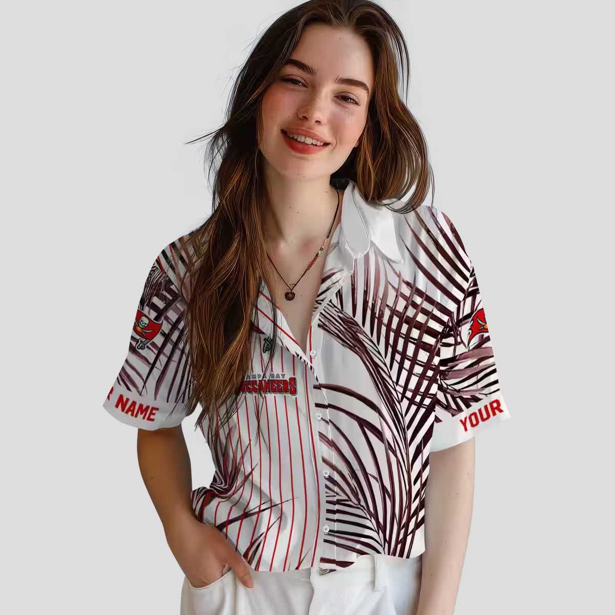 Tampa Bay Buccaneers Red Black White Hawaiian Shirt, Palm Stripes Design NFL Fan Apparel