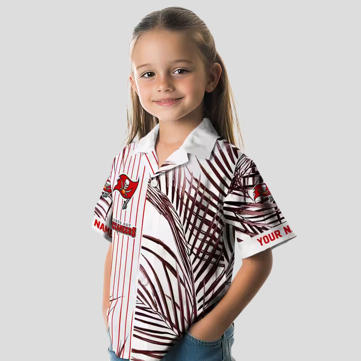 Tampa Bay Buccaneers Red Black White Hawaiian Shirt, Palm Stripes Design NFL Fan Apparel