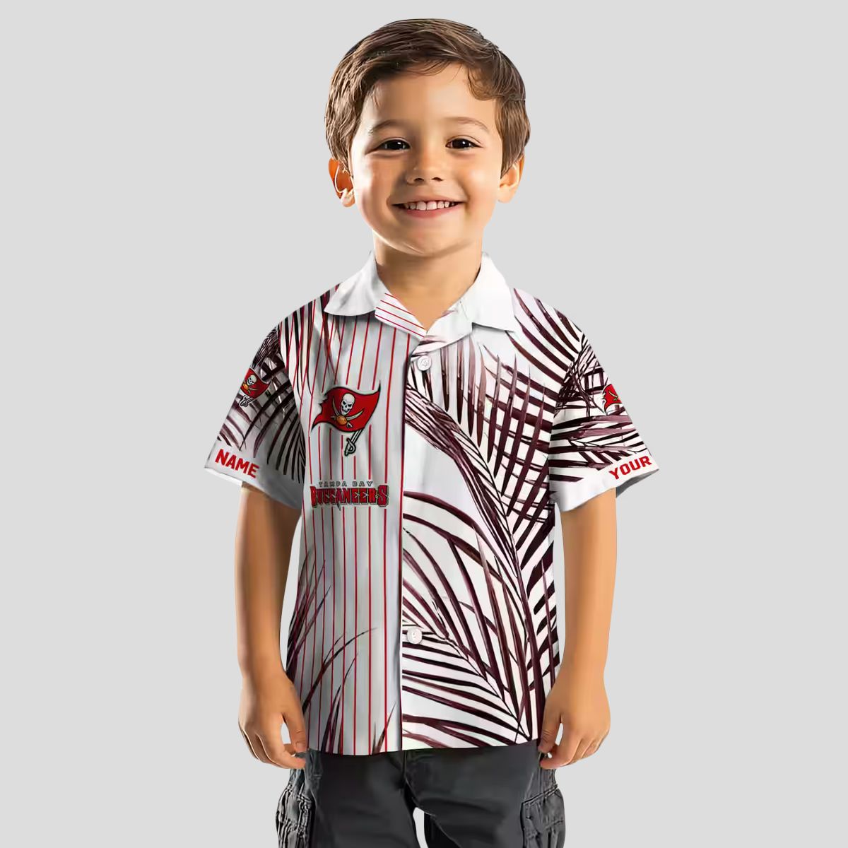 Tampa Bay Buccaneers Red Black White Hawaiian Shirt, Palm Stripes Design NFL Fan Apparel