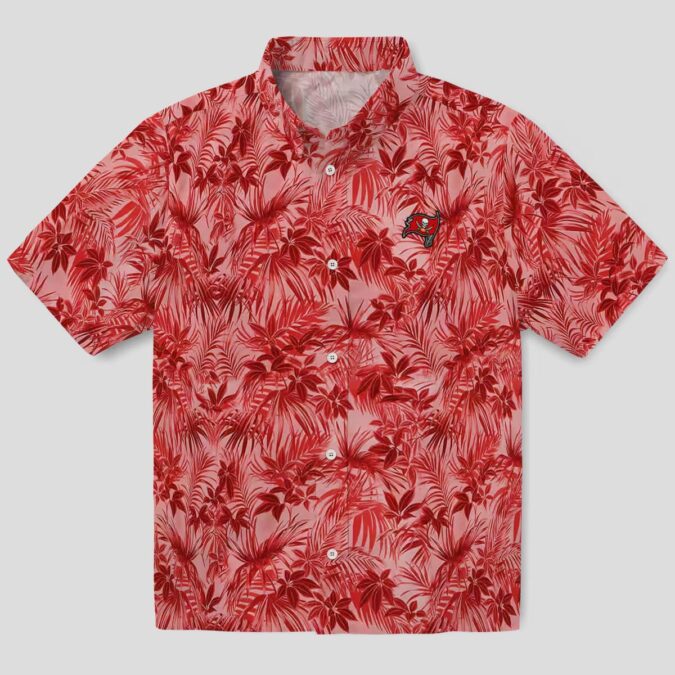 Tampa Bay Buccaneers Red Hawaiian Shirt, Leafy Pattern NFL Game Day Tropical Wear