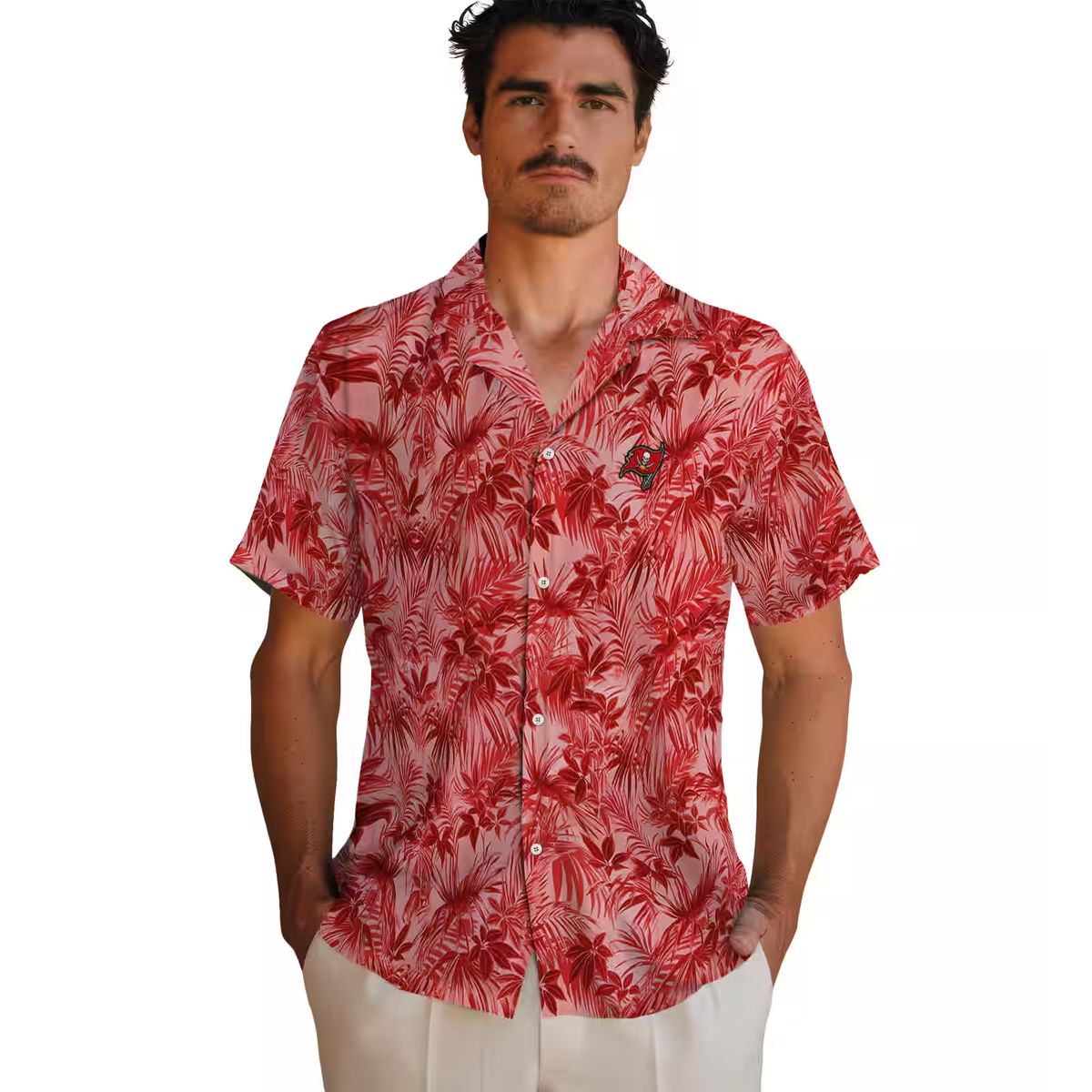 Tampa Bay Buccaneers Red Hawaiian Shirt, Leafy Pattern NFL Game Day Tropical Wear
