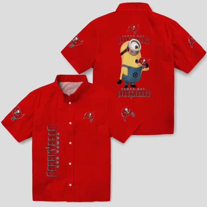 Tampa Bay Buccaneers Stuart Minion Hawaiian Shirt, Red NFL Aloha Button Up Shirt