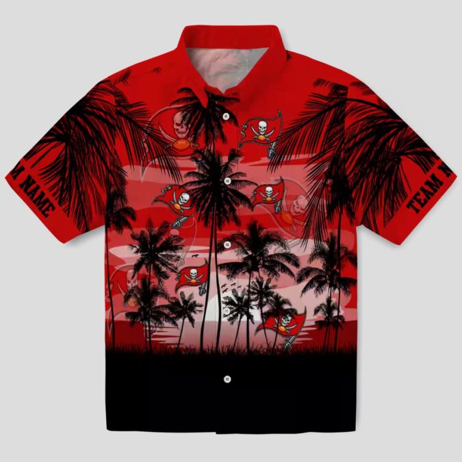 Tampa Bay Buccaneers Sunset Scene Hawaiian Shirt, NFL Tropical Red & Black Shirt for Summer