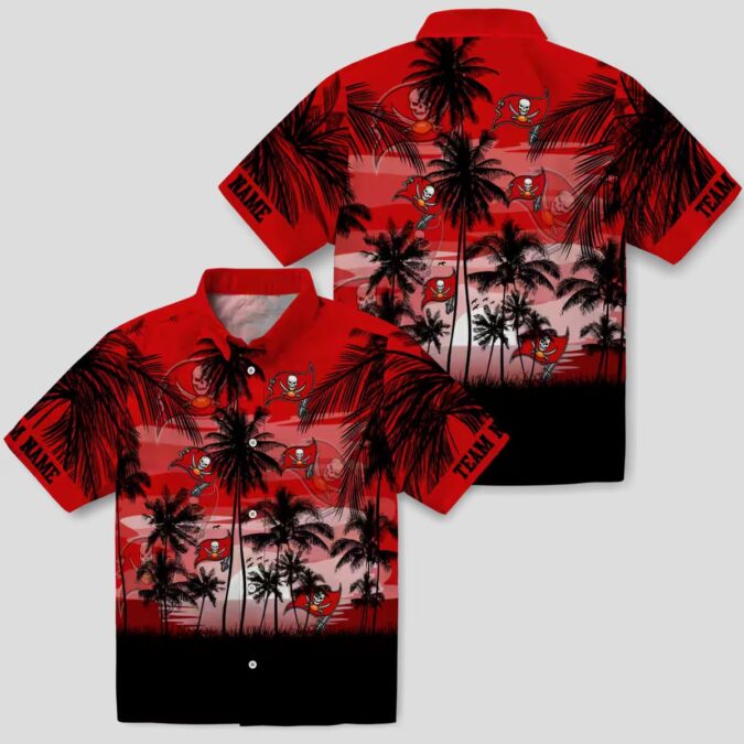 Tampa Bay Buccaneers Sunset Scene Hawaiian Shirt, NFL Tropical Red & Black Shirt for Summer