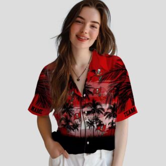 Tampa Bay Buccaneers Sunset Scene Hawaiian Shirt, NFL Tropical Red & Black Shirt for Summer