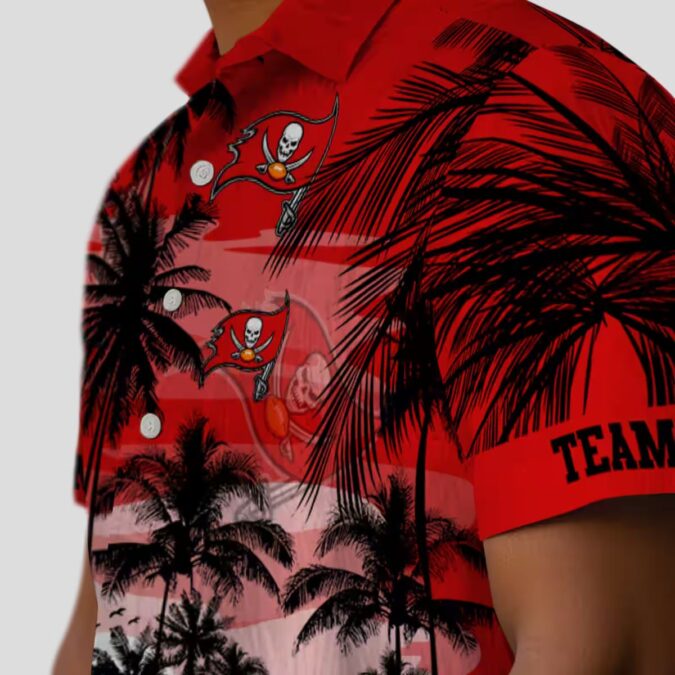 Tampa Bay Buccaneers Sunset Scene Hawaiian Shirt, NFL Tropical Red & Black Shirt for Summer