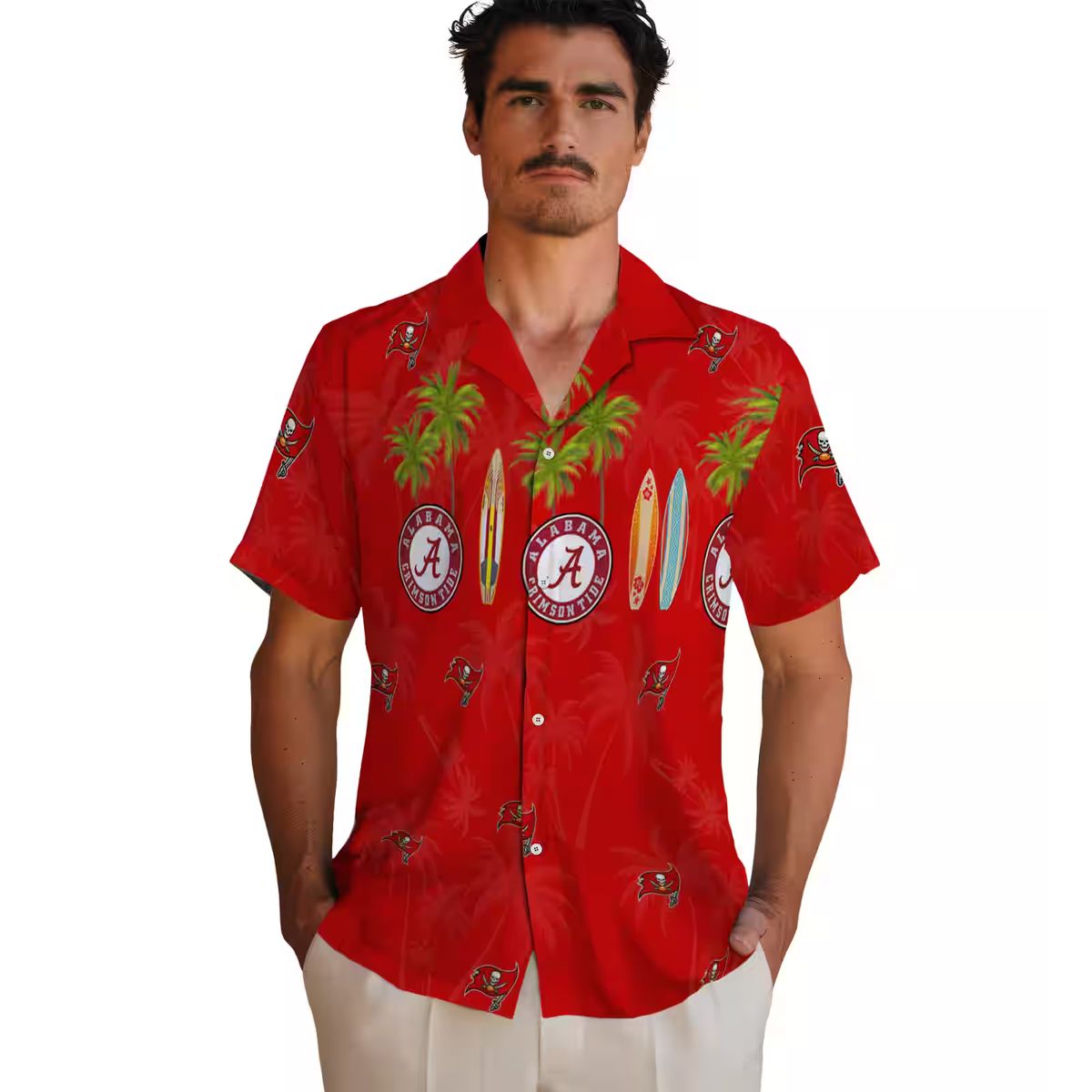 Tampa Bay Buccaneers Surfboard Palm Red Hawaiian Shirt, Perfect for Beach & Summer