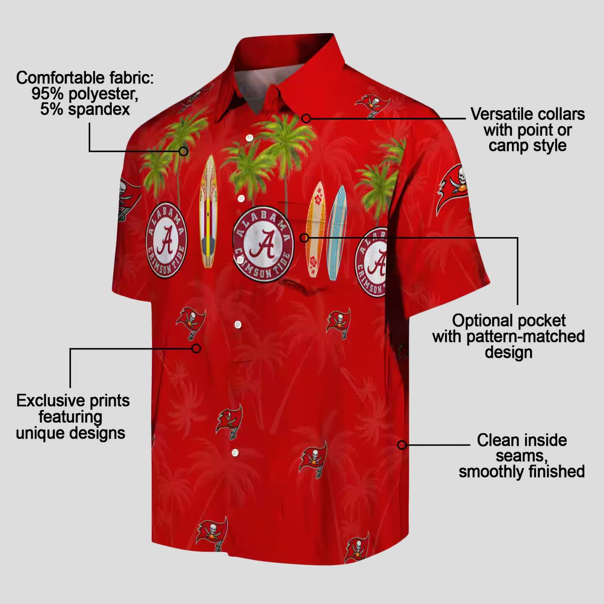 Tampa Bay Buccaneers Surfboard Palm Red Hawaiian Shirt, Perfect for Beach & Summer